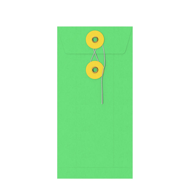 Coloured envelopes with string and washer closure Green + Yellow 220 x 110 mm (DL)